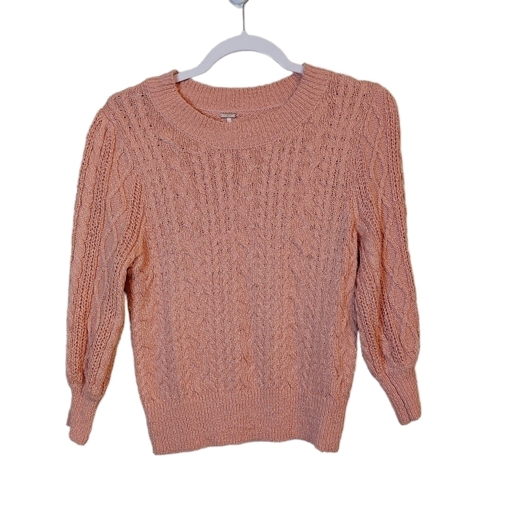 FREE PEOPLE LADIES 3/4 SLEEVE CABLE KNIT SWEATER- XS